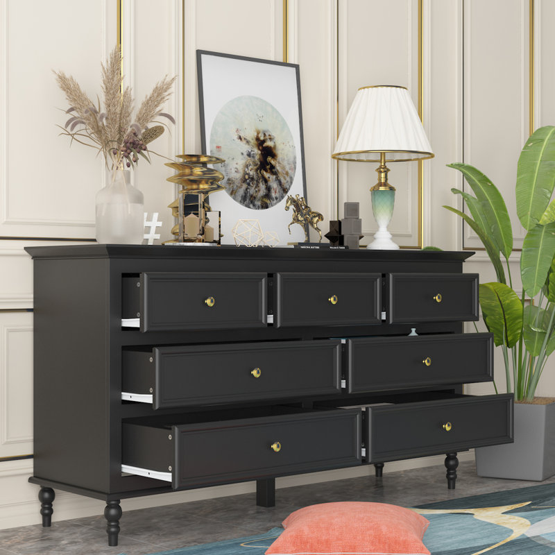 Charlton Home?? Diptarka Elegant 7-Drawer Dresser With Turned Legs And ...